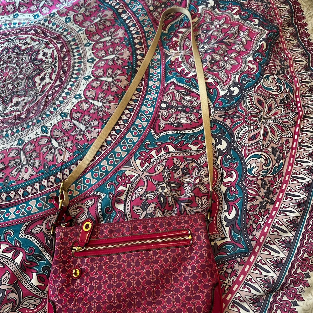 Coach Burgundy and Gold Crossbody Bag